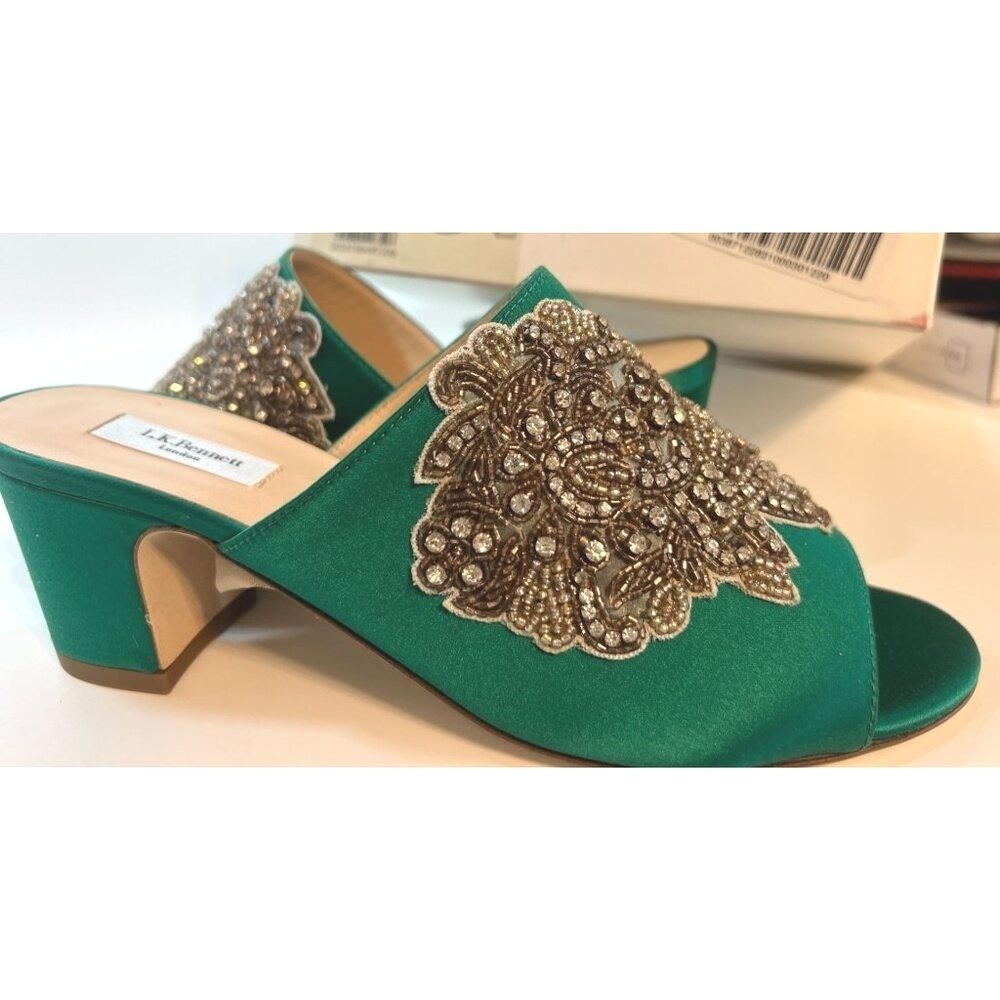 Green Satin Mules Shoes Embellished Detailing US 6.5 / 7 EU 37 Spain Prom Easter - Picture 8 of 8